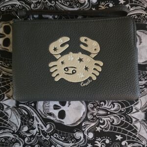 Coach Dark Gray Wristlet with Cream Crab Design